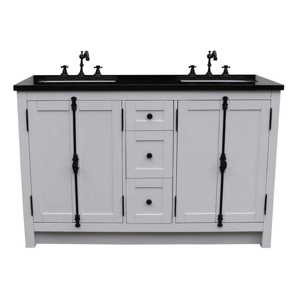 Bellaterra 55" Double Vanity with Counter Top and Rectangle Sink 400100-55, Glacier Ash / Black Galaxy Granite