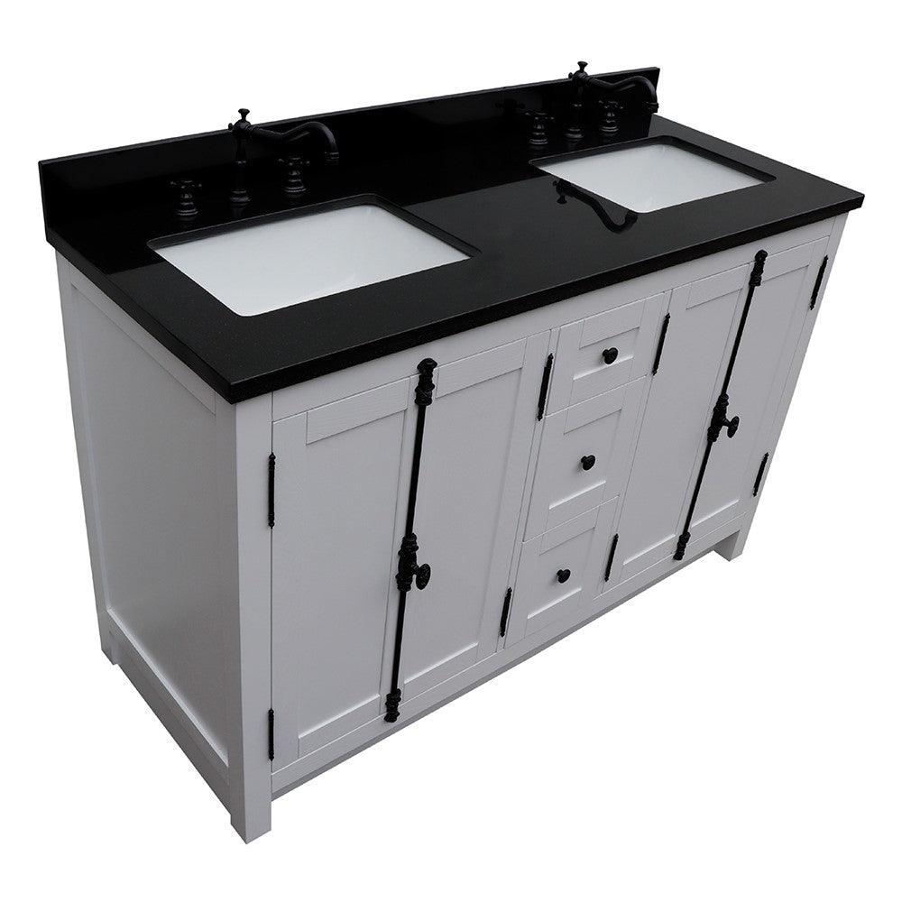 Bellaterra 55" Double Vanity with Counter Top and Rectangle Sink 400100-55, Glacier Ash / Black Galaxy Granite