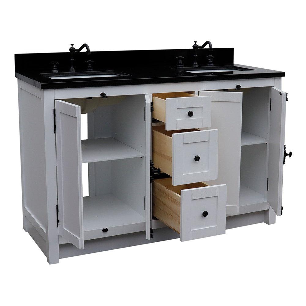 Bellaterra 55" Double Vanity with Counter Top and Rectangle Sink 400100-55, Glacier Ash / Black Galaxy Granite