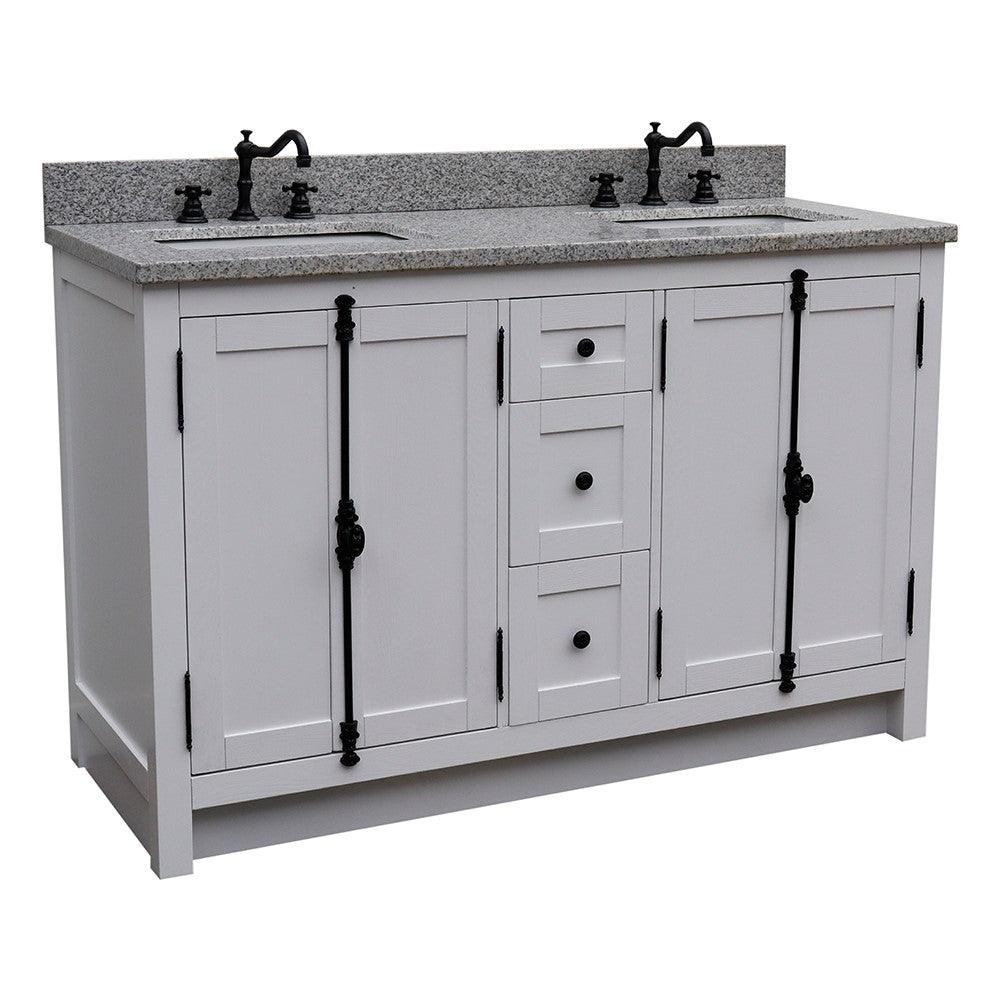 Bellaterra 55" Double Vanity with Counter Top and Rectangle Sink 400100-55, Glacier Ash / Gray Granite