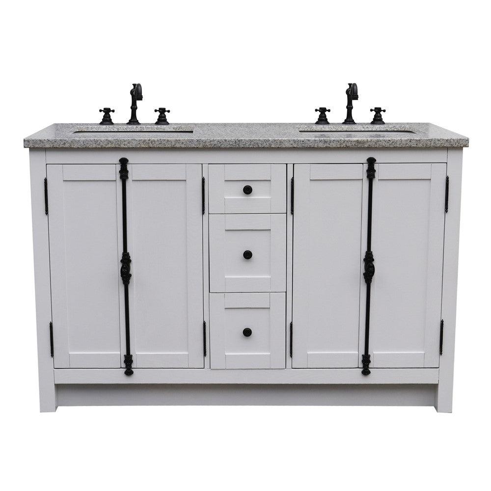 Bellaterra 55" Double Vanity with Counter Top and Rectangle Sink 400100-55, Glacier Ash / Gray Granite
