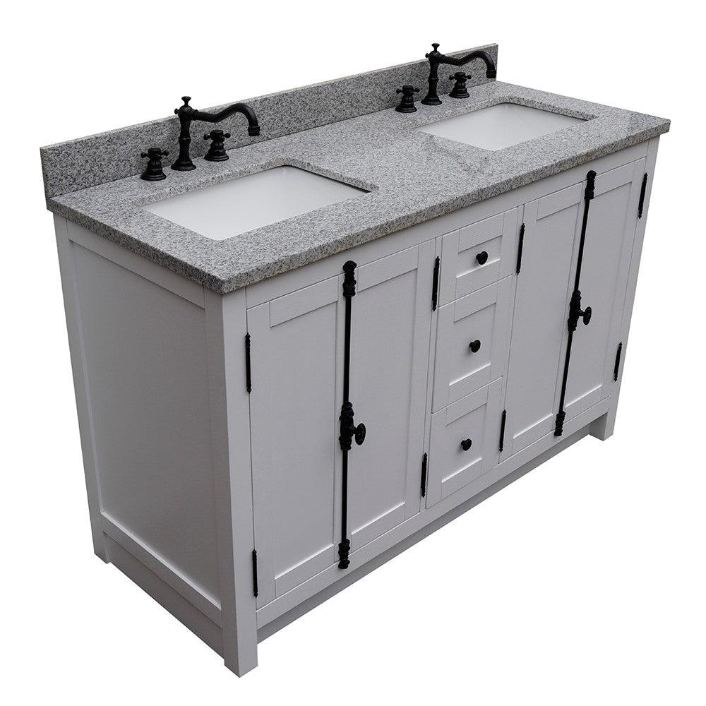 Bellaterra 55" Double Vanity with Counter Top and Rectangle Sink 400100-55, Glacier Ash / Gray Granite