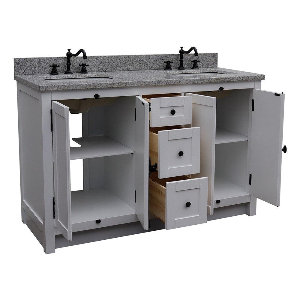 Bellaterra 55" Double Vanity with Counter Top and Rectangle Sink 400100-55, Glacier Ash / Gray Granite