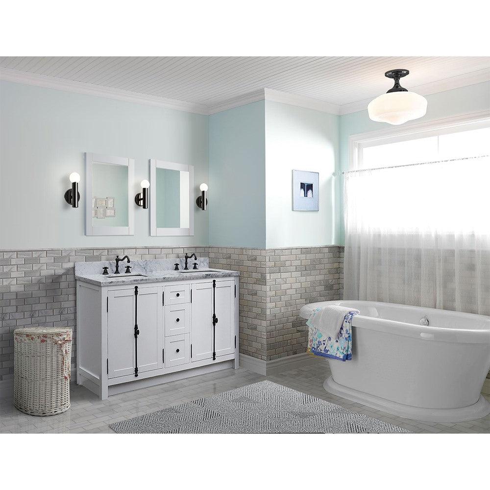 Bellaterra 55" Double Vanity with Counter Top and Rectangle Sink 400100-55, Glacier Ash / White Carrara Marble