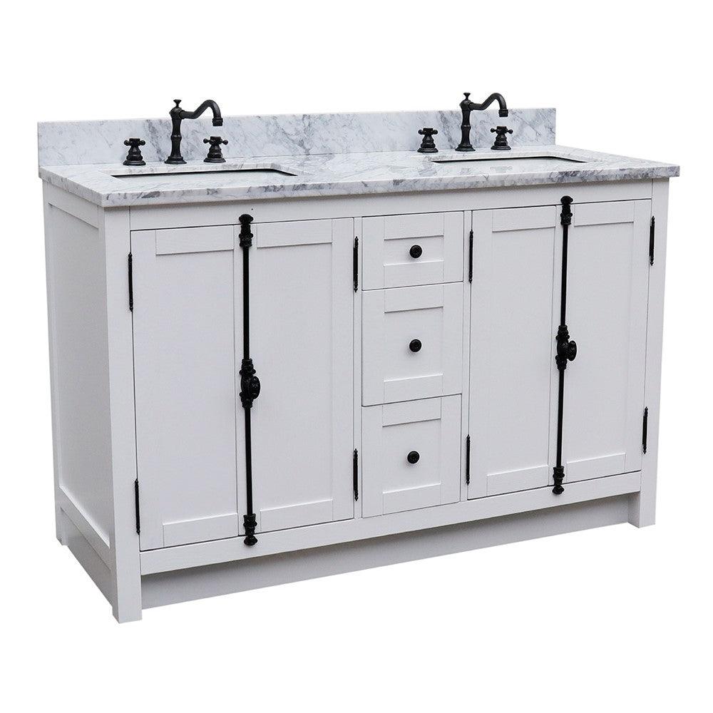Bellaterra 55" Double Vanity with Counter Top and Rectangle Sink 400100-55, Glacier Ash / White Carrara Marble