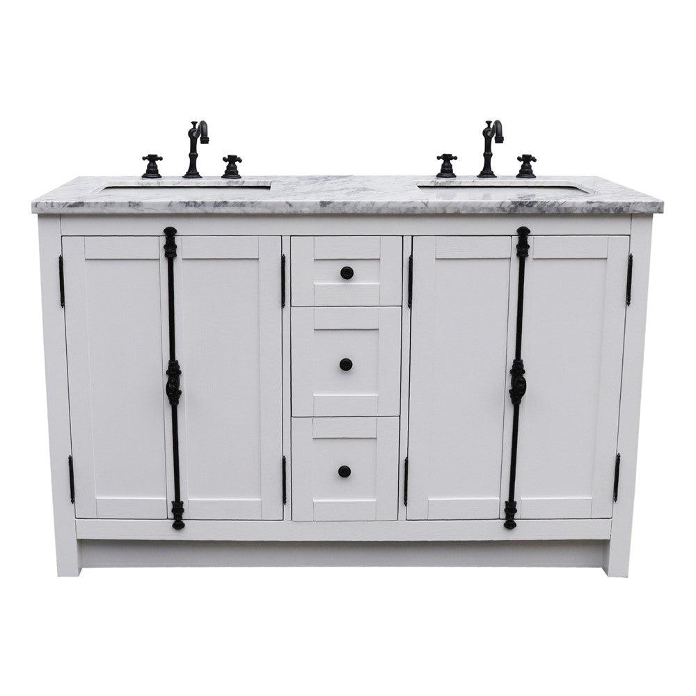 Bellaterra 55" Double Vanity with Counter Top and Rectangle Sink 400100-55, Glacier Ash / White Carrara Marble