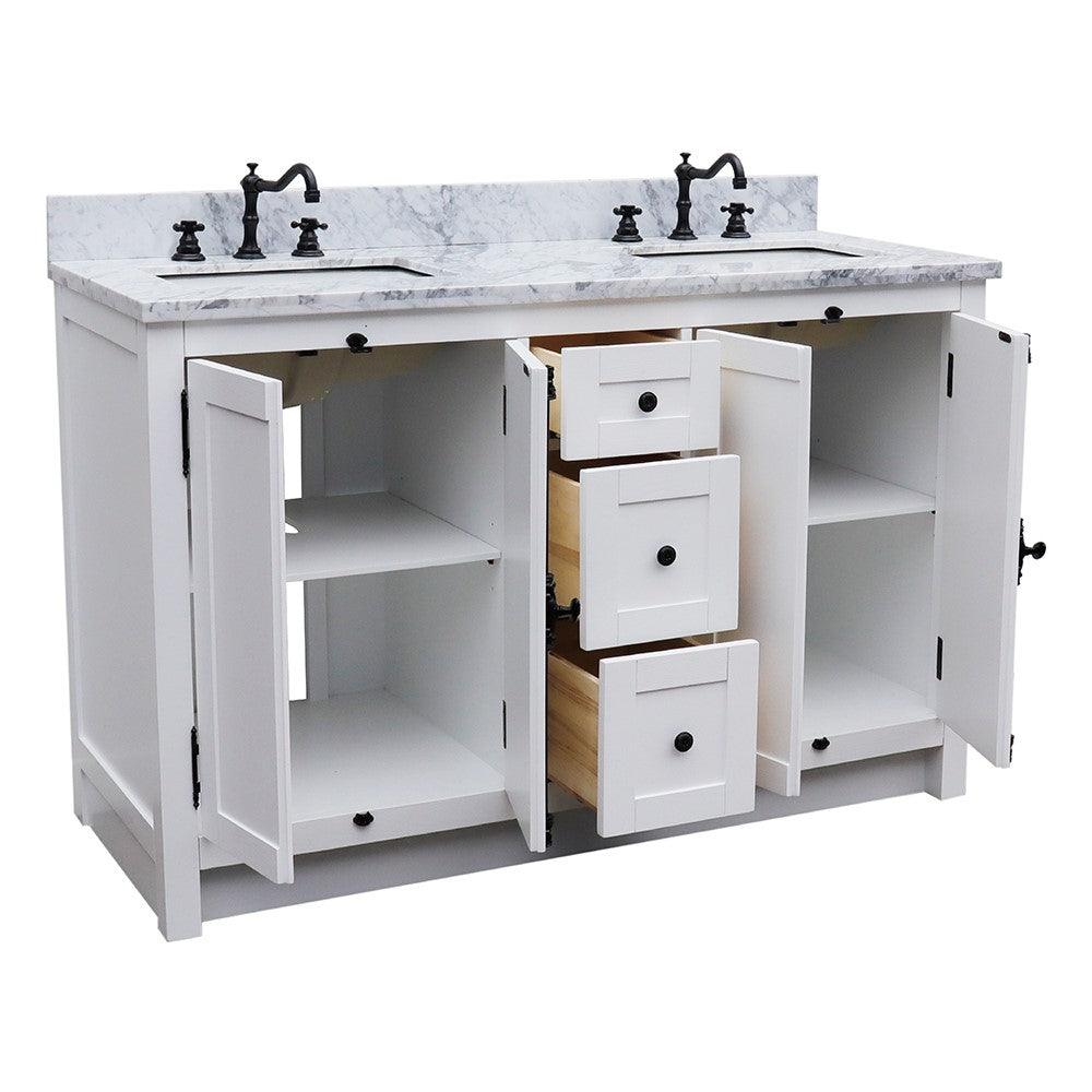 Bellaterra 55" Double Vanity with Counter Top and Rectangle Sink 400100-55, Glacier Ash / White Carrara Marble