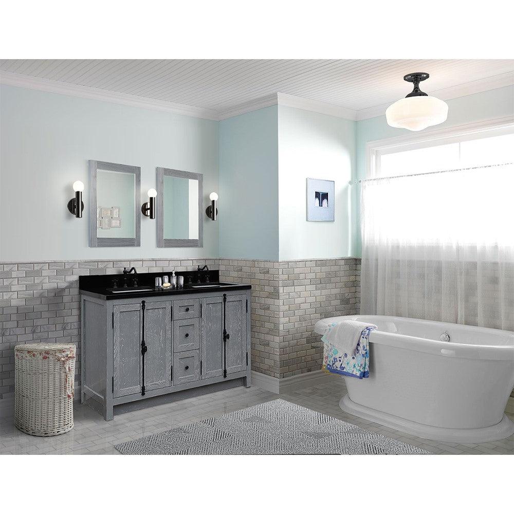 Bellaterra 55" Double Vanity with Counter Top and Rectangle Sink 400100-55, Gray Ash / Black Galaxy Granite
