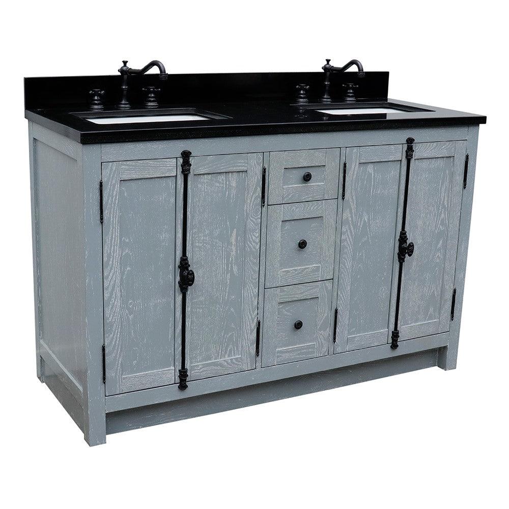 Bellaterra 55" Double Vanity with Counter Top and Rectangle Sink 400100-55, Gray Ash / Black Galaxy Granite
