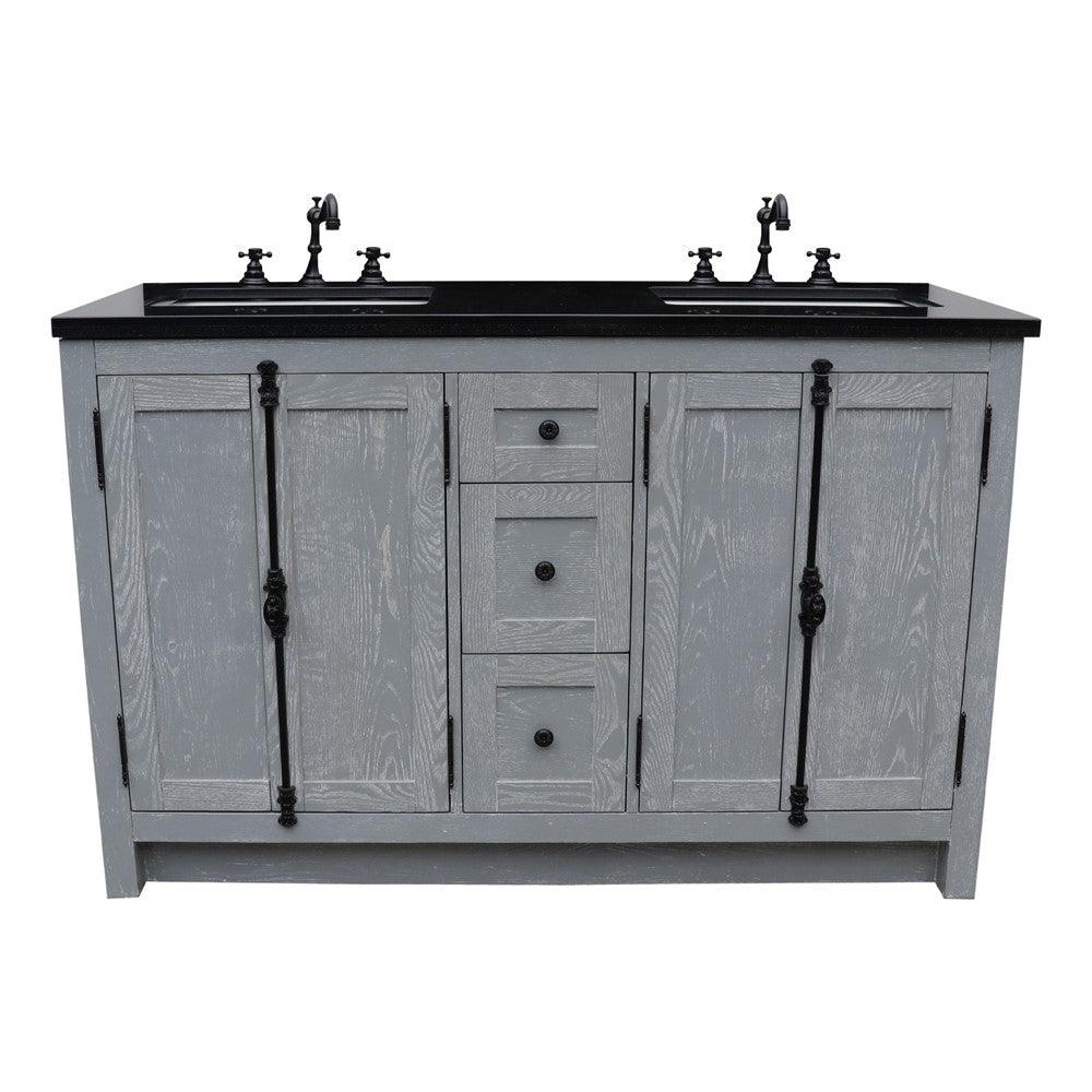 Bellaterra 55" Double Vanity with Counter Top and Rectangle Sink 400100-55, Gray Ash / Black Galaxy Granite