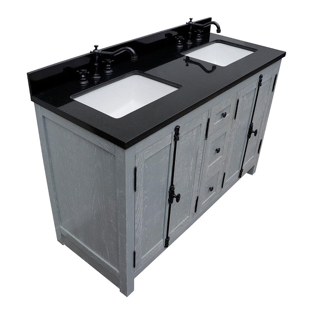 Bellaterra 55" Double Vanity with Counter Top and Rectangle Sink 400100-55, Gray Ash / Black Galaxy Granite