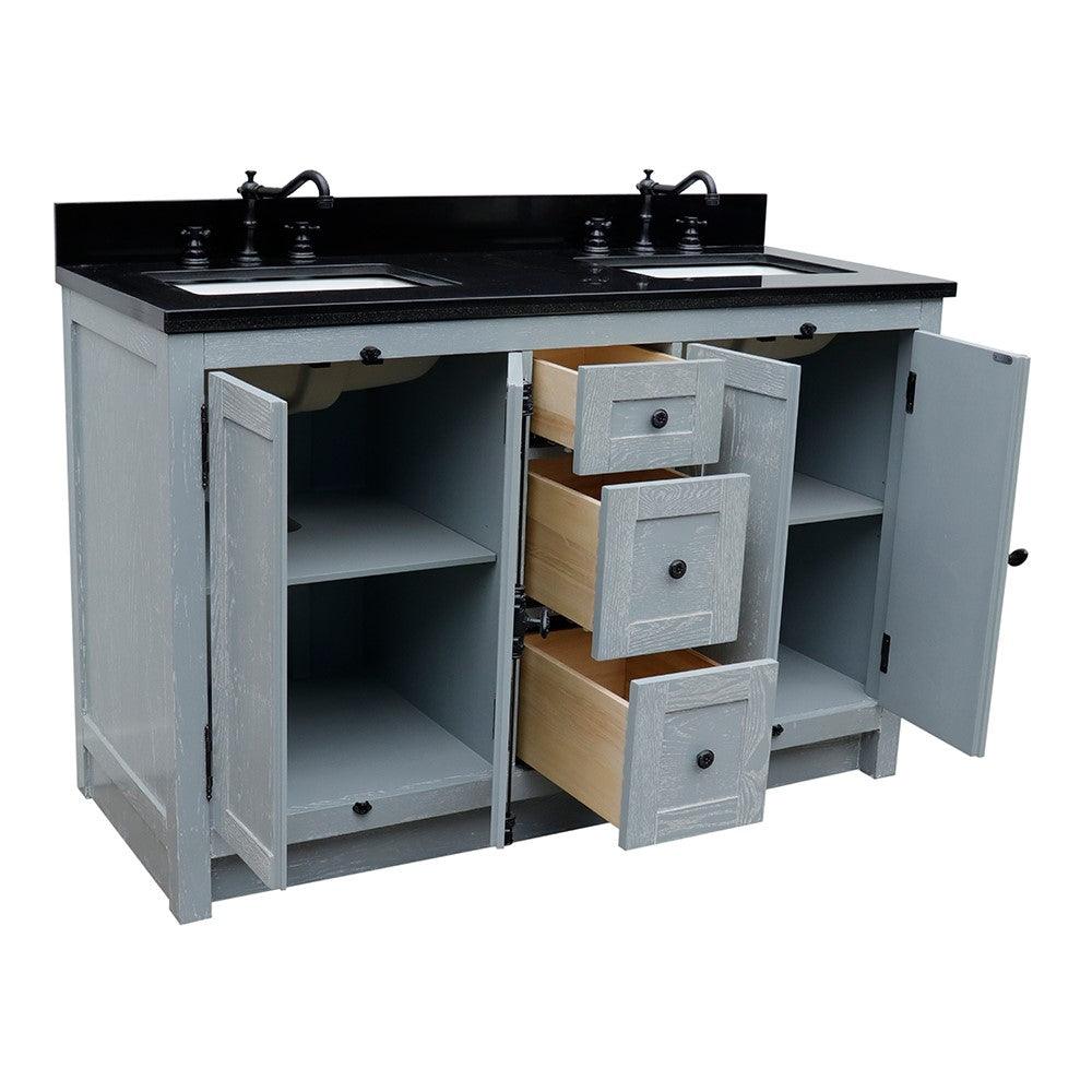 Bellaterra 55" Double Vanity with Counter Top and Rectangle Sink 400100-55, Gray Ash / Black Galaxy Granite