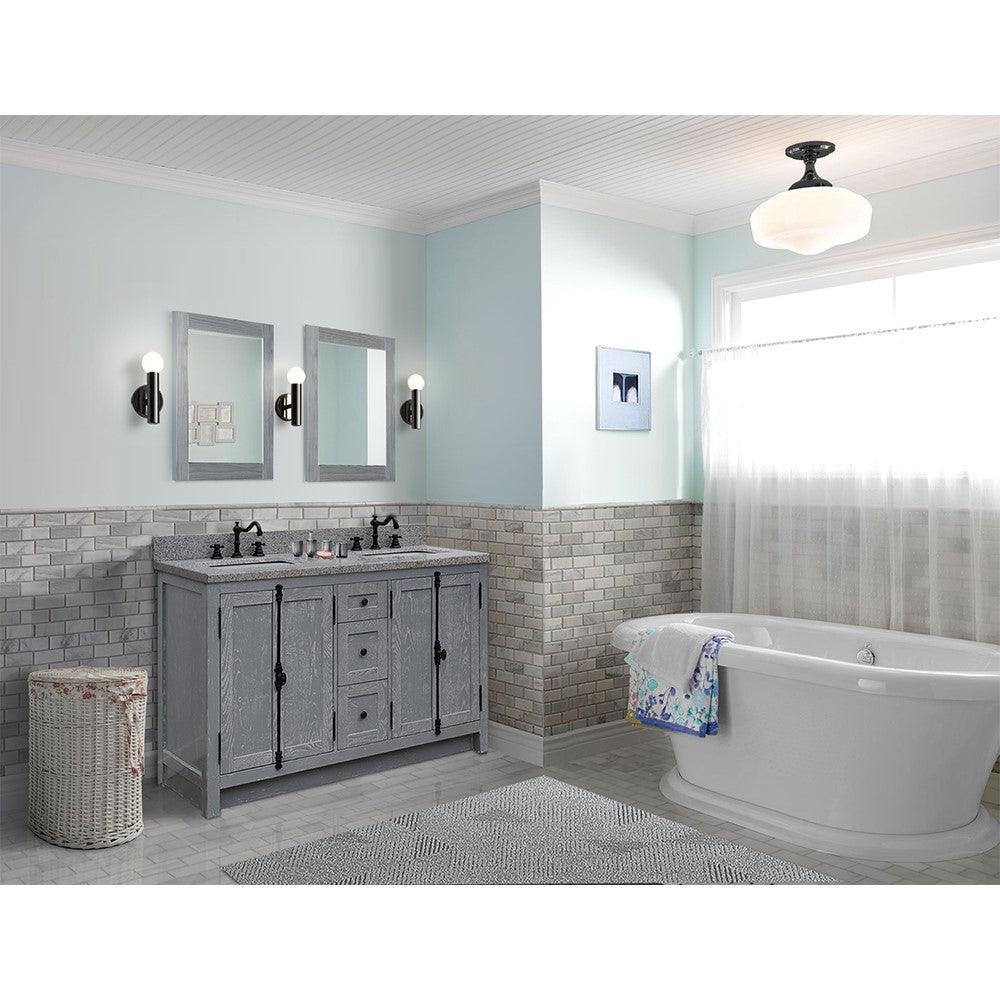 Bellaterra 55" Double Vanity with Counter Top and Rectangle Sink 400100-55, Gray Ash / Black Galaxy Granite