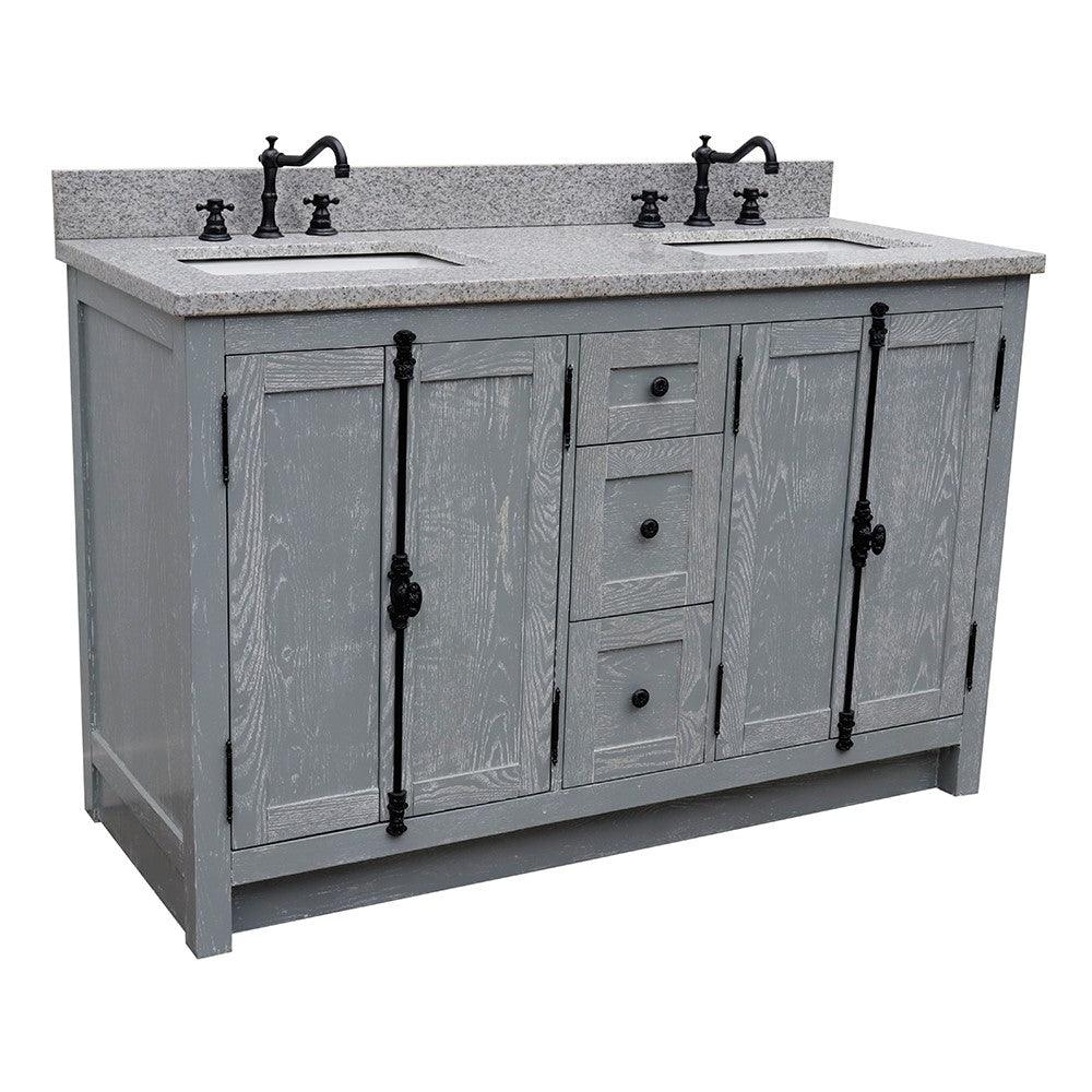 Bellaterra 55" Double Vanity with Counter Top and Rectangle Sink 400100-55, Gray Ash / Gray Granite