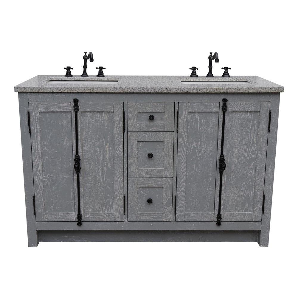 Bellaterra 55" Double Vanity with Counter Top and Rectangle Sink 400100-55, Gray Ash / Gray Granite
