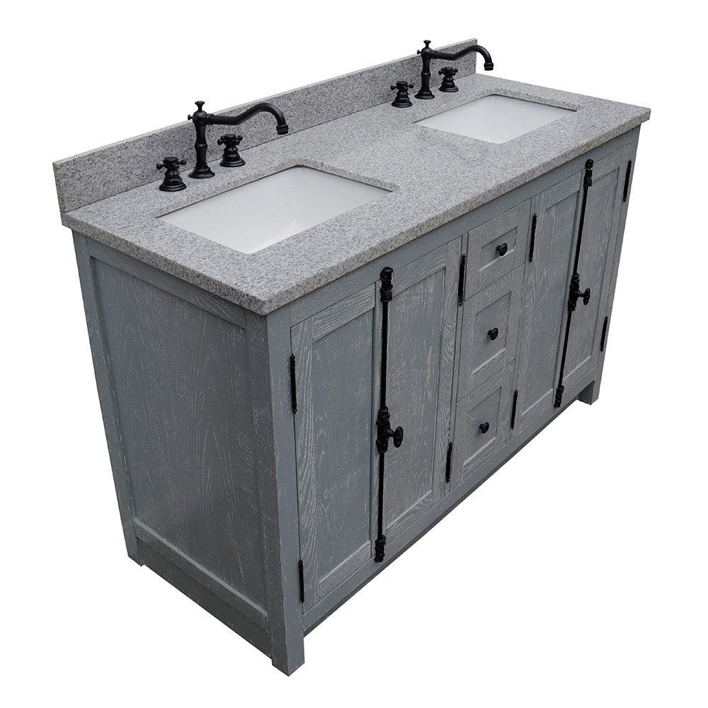 Bellaterra 55" Double Vanity with Counter Top and Rectangle Sink 400100-55, Gray Ash / Gray Granite