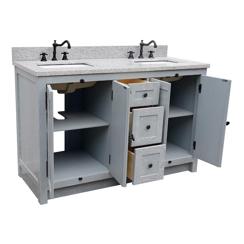 Bellaterra 55" Double Vanity with Counter Top and Rectangle Sink 400100-55, Gray Ash / Gray Granite