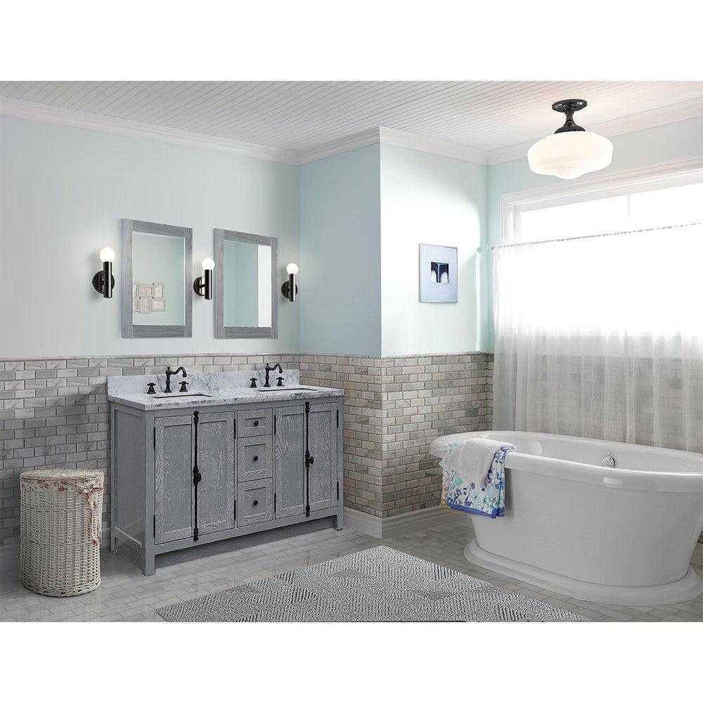 Bellaterra 55" Double Vanity with Counter Top and Rectangle Sink 400100-55, Gray Ash / White Carrara Marble