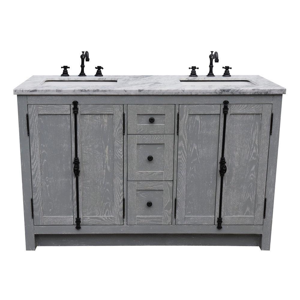 Bellaterra 55" Double Vanity with Counter Top and Rectangle Sink 400100-55, Gray Ash / White Carrara Marble