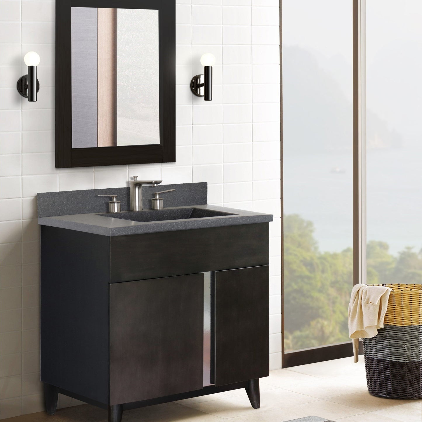 Bellaterra 400200-CTBL 31" Single Vanity in Silvery Brown Finish with Counter Top and Rectangle Sink Black Concrete