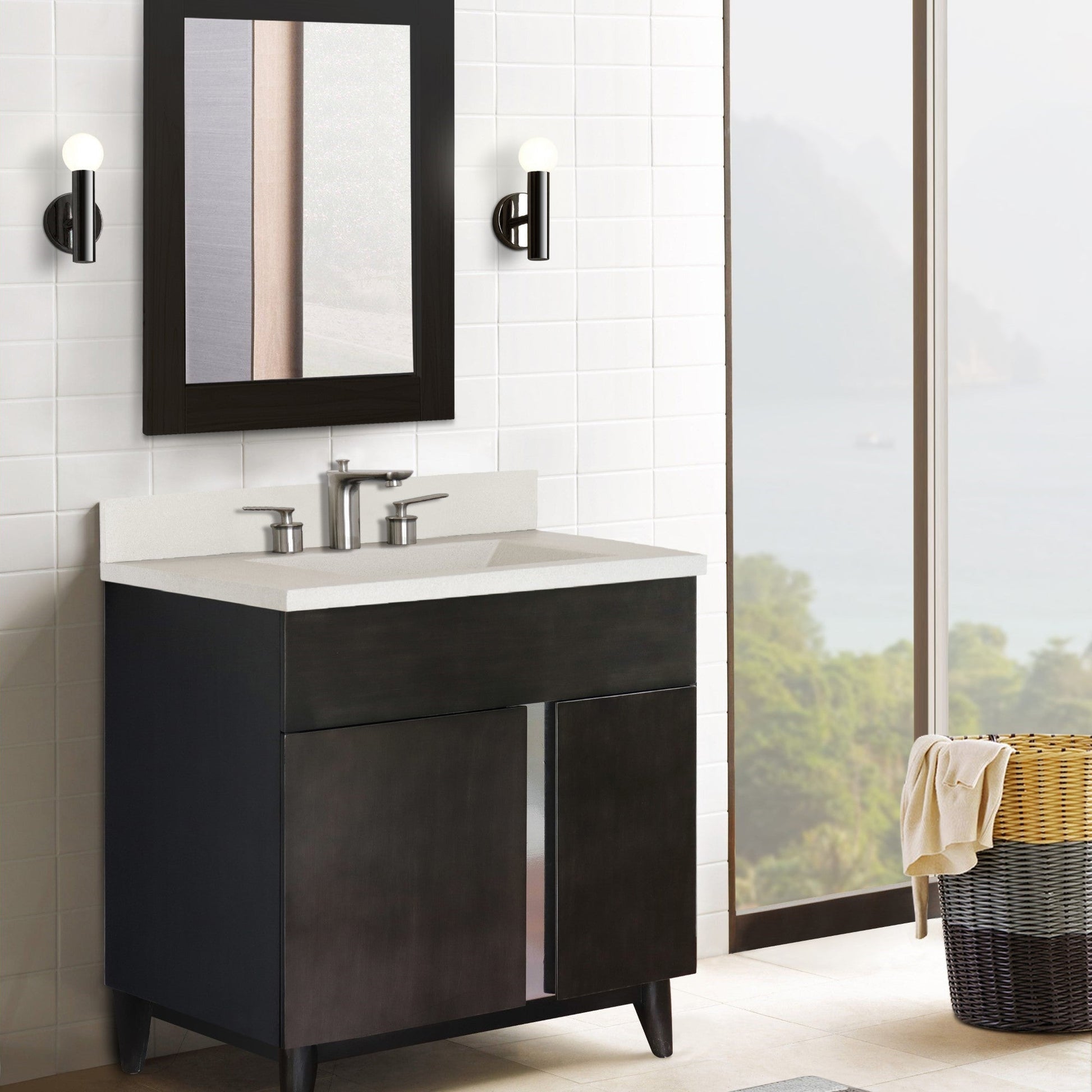 Bellaterra 400200-CTWH 31" Single Vanity in Silvery Brown Finish with Counter Top and Rectangle Sink White Concrete