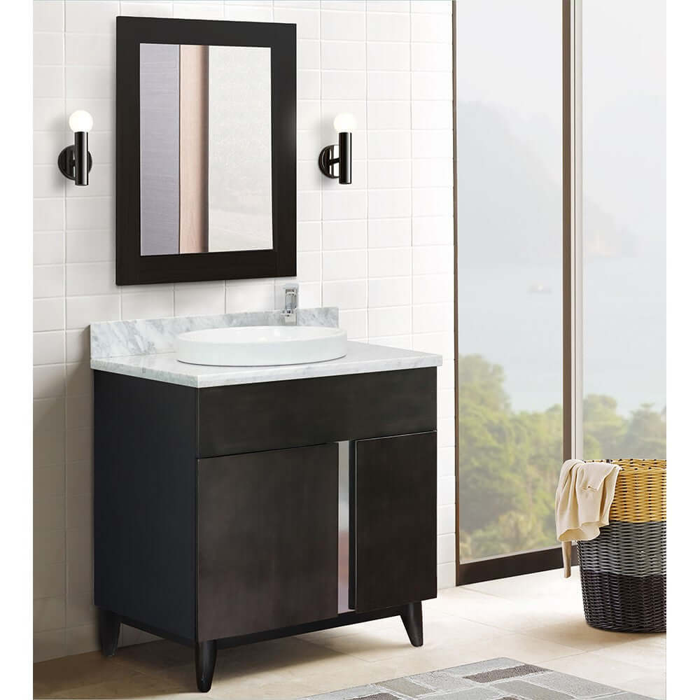 Bellaterra 400200-SB-WMRD 31" Wood Single Vanity w/ Counter Top and Sink White Carrara Marble