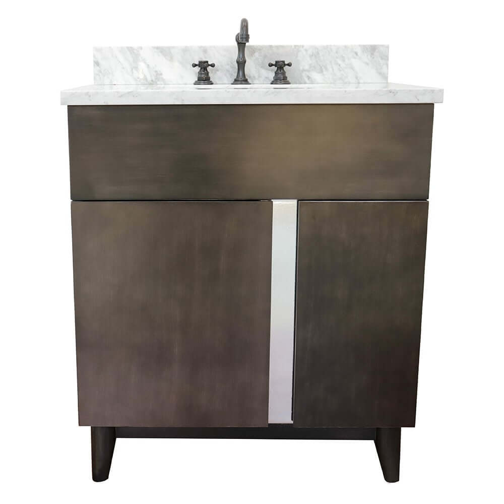 Bellaterra 400200-SB-WMR 31" Wood Single Vanity w/ Counter Top and Sink White Carrara Marble