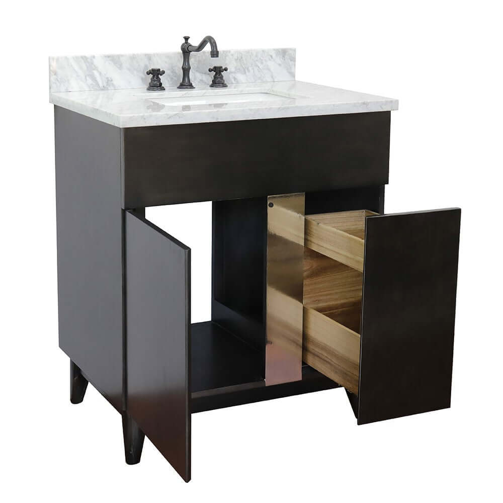 Bellaterra 400200-SB-WMR 31" Wood Single Vanity w/ Counter Top and Sink White Carrara Marble