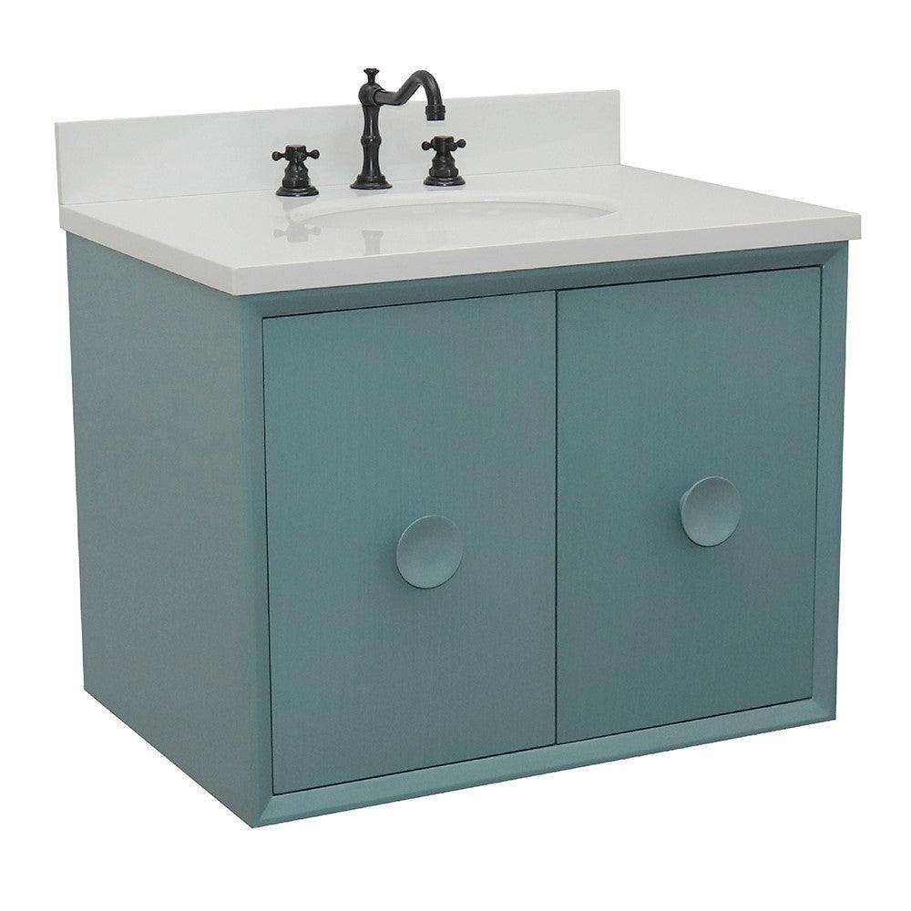Bellaterra 400400-CAB-AB-WEO 31" Single Wall Mount w/ Counter Top and Sink (Aqua Blue)