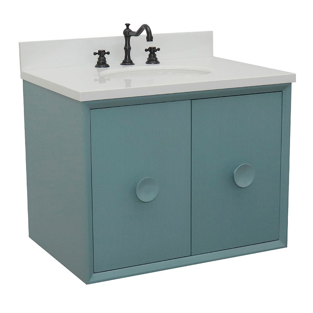 Bellaterra 400400-CAB-AB-WEO 31" Single Wall Mount w/ Counter Top and Sink (Aqua Blue)