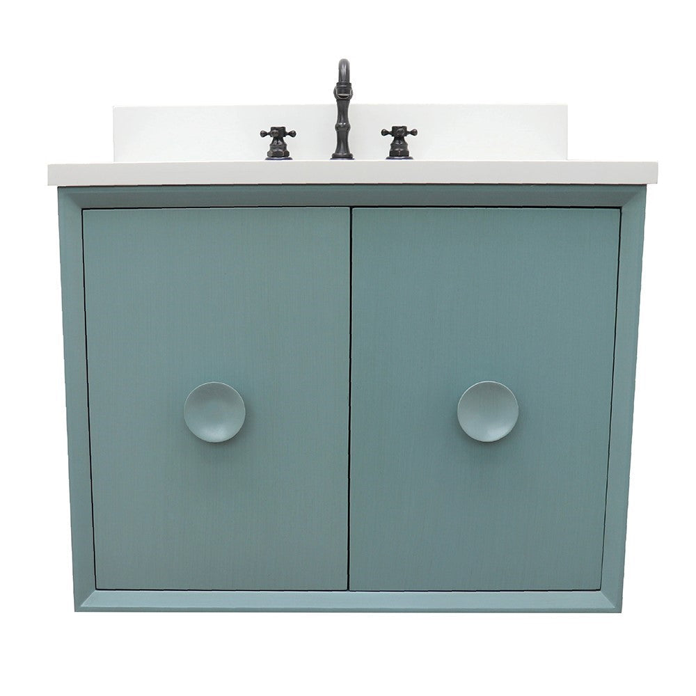 Bellaterra 400400-CAB-AB-WEO 31" Single Wall Mount w/ Counter Top and Sink (Aqua Blue)