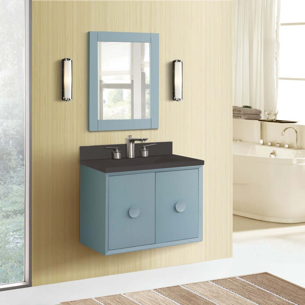 Bellaterra 400400C-AB-CTBL 31" Wood Single Vanity w/ Concrete Top Rectangle Sink (Aqua Blue)