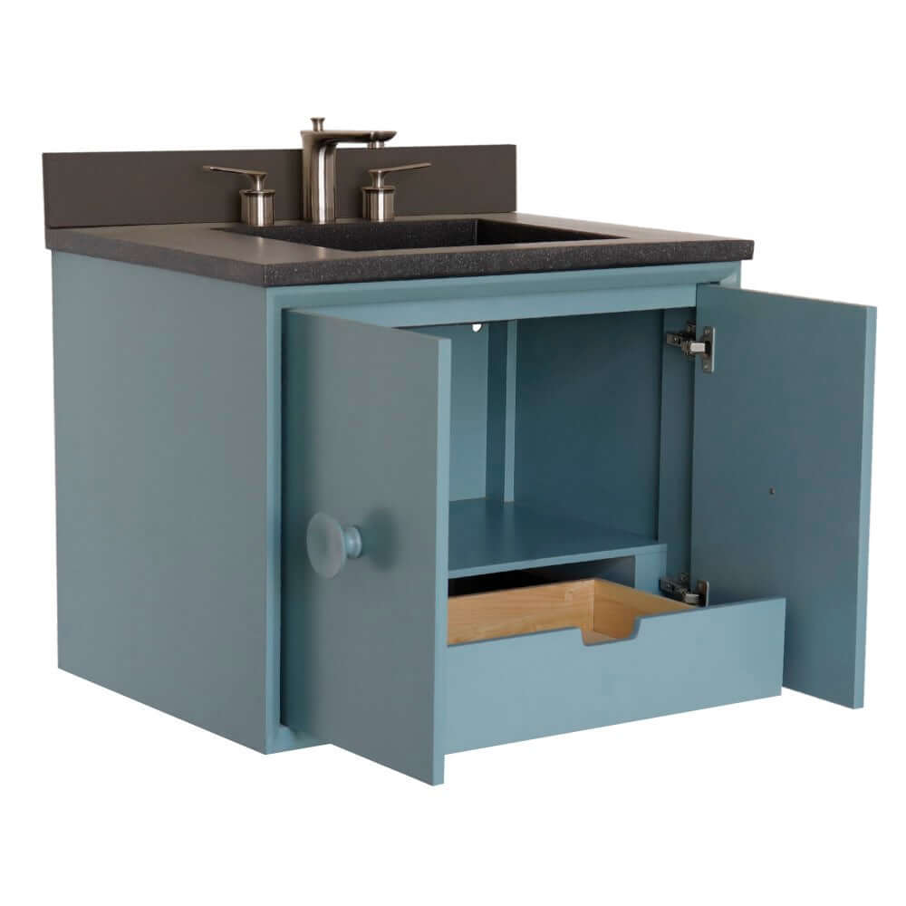 Bellaterra 400400C-AB-CTBL 31" Wood Single Vanity w/ Concrete Top Rectangle Sink (Aqua Blue)