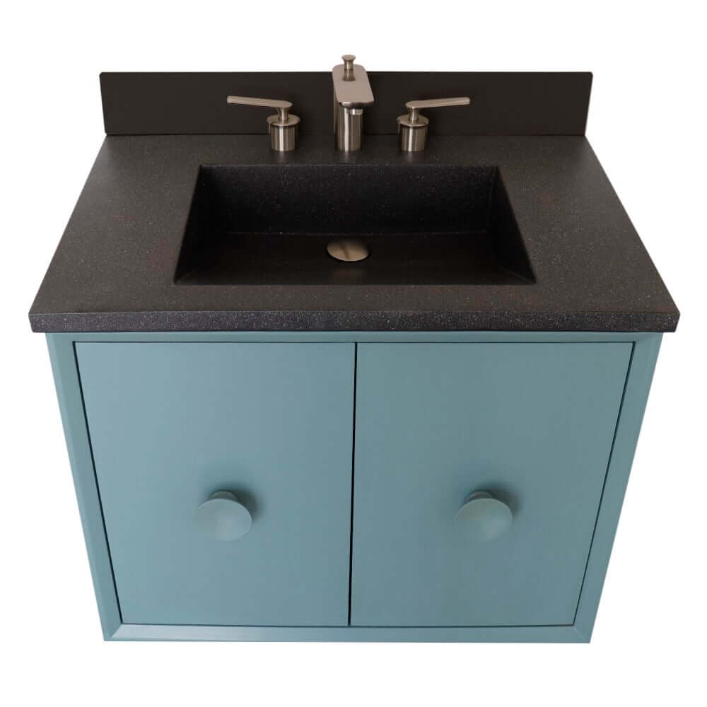 Bellaterra 400400C-AB-CTBL 31" Wood Single Vanity w/ Concrete Top Rectangle Sink (Aqua Blue)