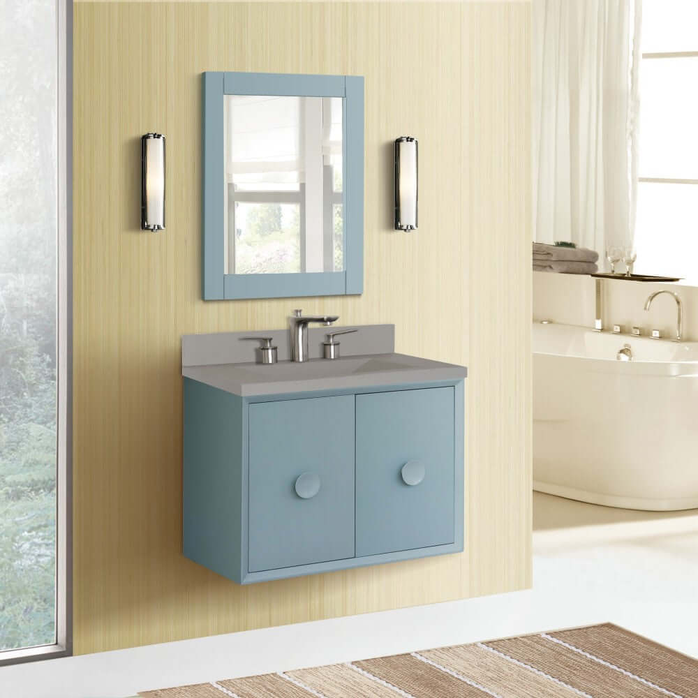 Bellaterra 400400C-AB-CTDG 31" Wood Single Vanity w/ Concrete Top Rectangle Sink (Aqua Blue)