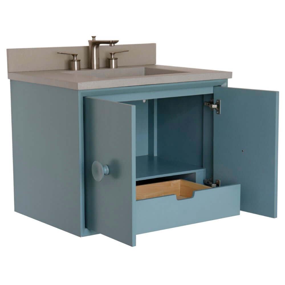 Bellaterra 400400C-AB-CTDG 31" Wood Single Vanity w/ Concrete Top Rectangle Sink (Aqua Blue)