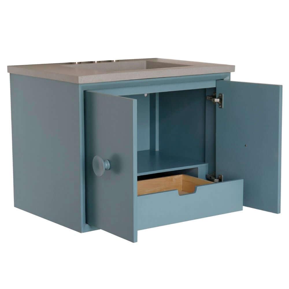 Bellaterra 400400C-AB-CTDG 31" Wood Single Vanity w/ Concrete Top Rectangle Sink (Aqua Blue)