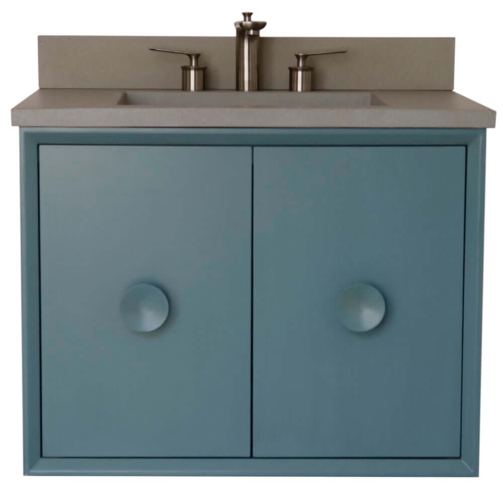 Bellaterra 400400C-AB-CTDG 31" Wood Single Vanity w/ Concrete Top Rectangle Sink (Aqua Blue)