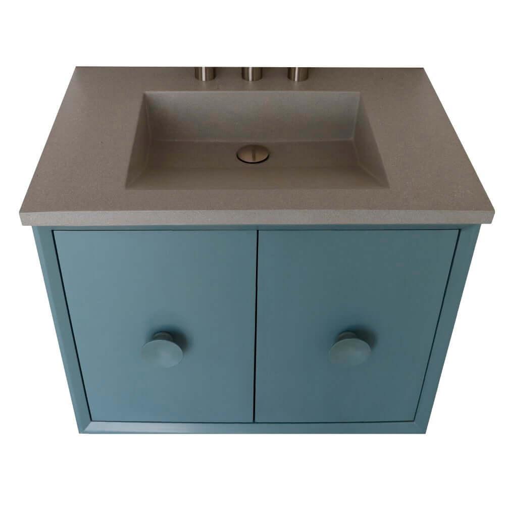 Bellaterra 400400C-AB-CTDG 31" Wood Single Vanity w/ Concrete Top Rectangle Sink (Aqua Blue)