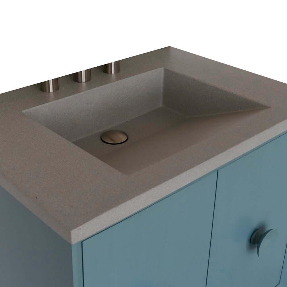 Bellaterra 400400C-AB-CTDG 31" Wood Single Vanity w/ Concrete Top Rectangle Sink (Aqua Blue)