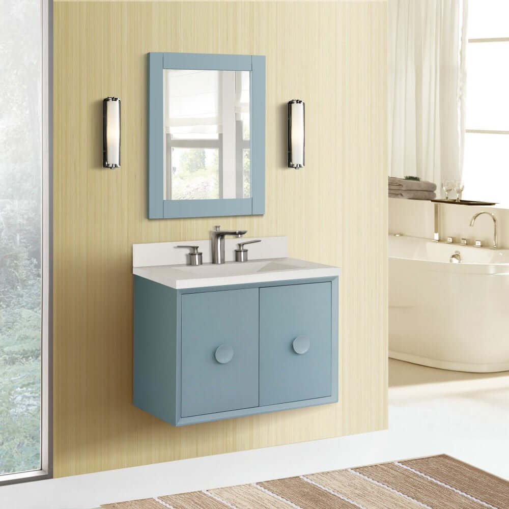 Bellaterra 400400C-AB-CTWH 31" Wood Single Vanity w/ Concrete Top Rectangle Sink (Aqua Blue)