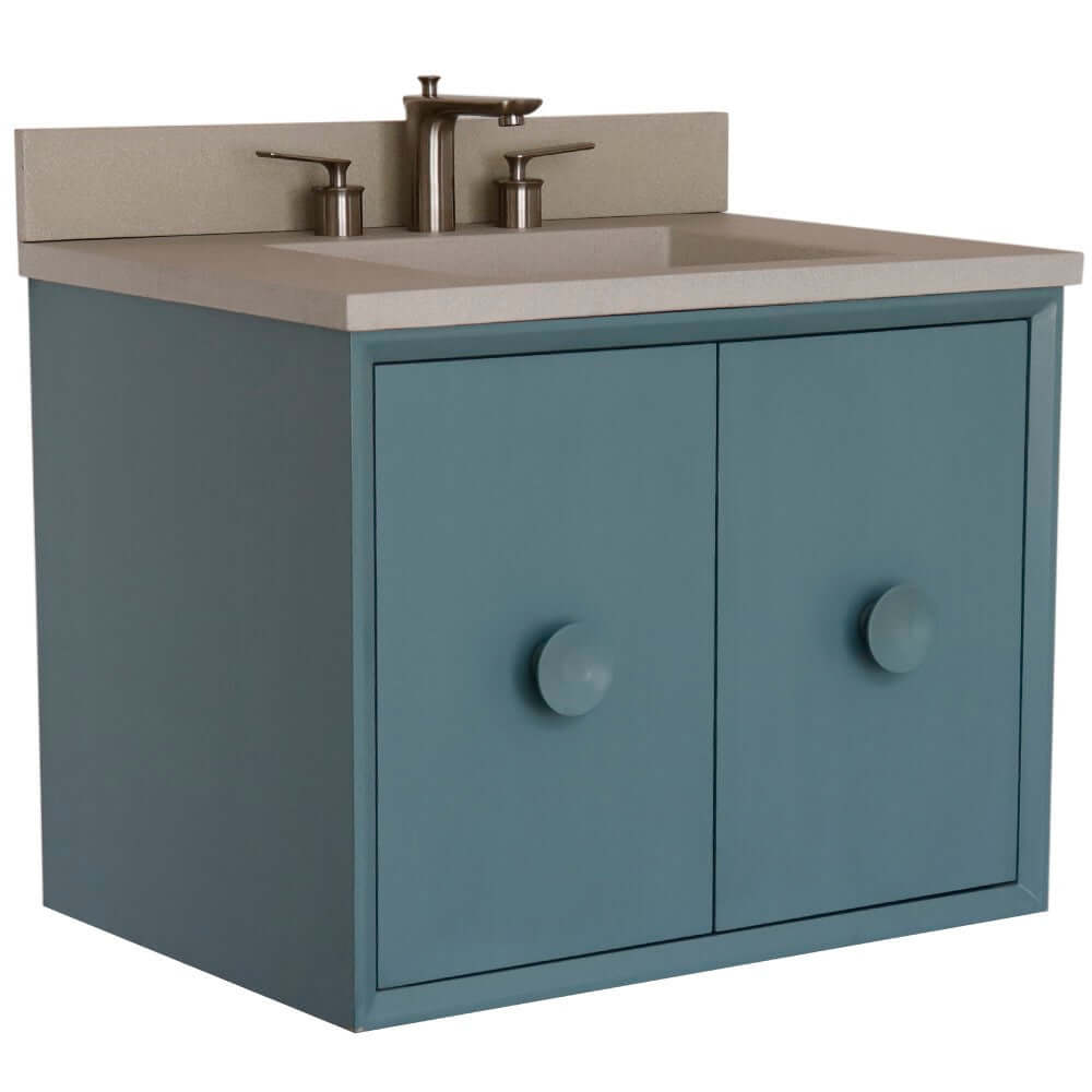 Bellaterra 400400C-AB-CTWH 31" Wood Single Vanity w/ Concrete Top Rectangle Sink (Aqua Blue)