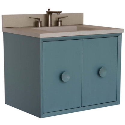 Bellaterra 400400C-AB-CTWH 31" Wood Single Vanity w/ Concrete Top Rectangle Sink (Aqua Blue)