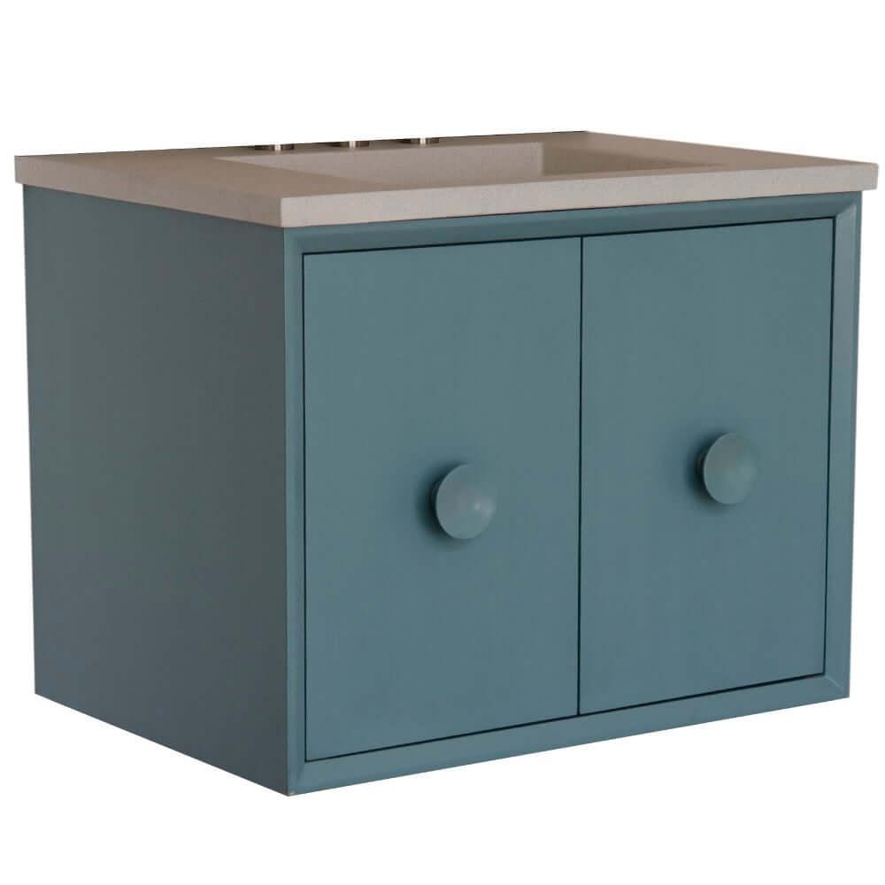Bellaterra 400400C-AB-CTWH 31" Wood Single Vanity w/ Concrete Top Rectangle Sink (Aqua Blue)