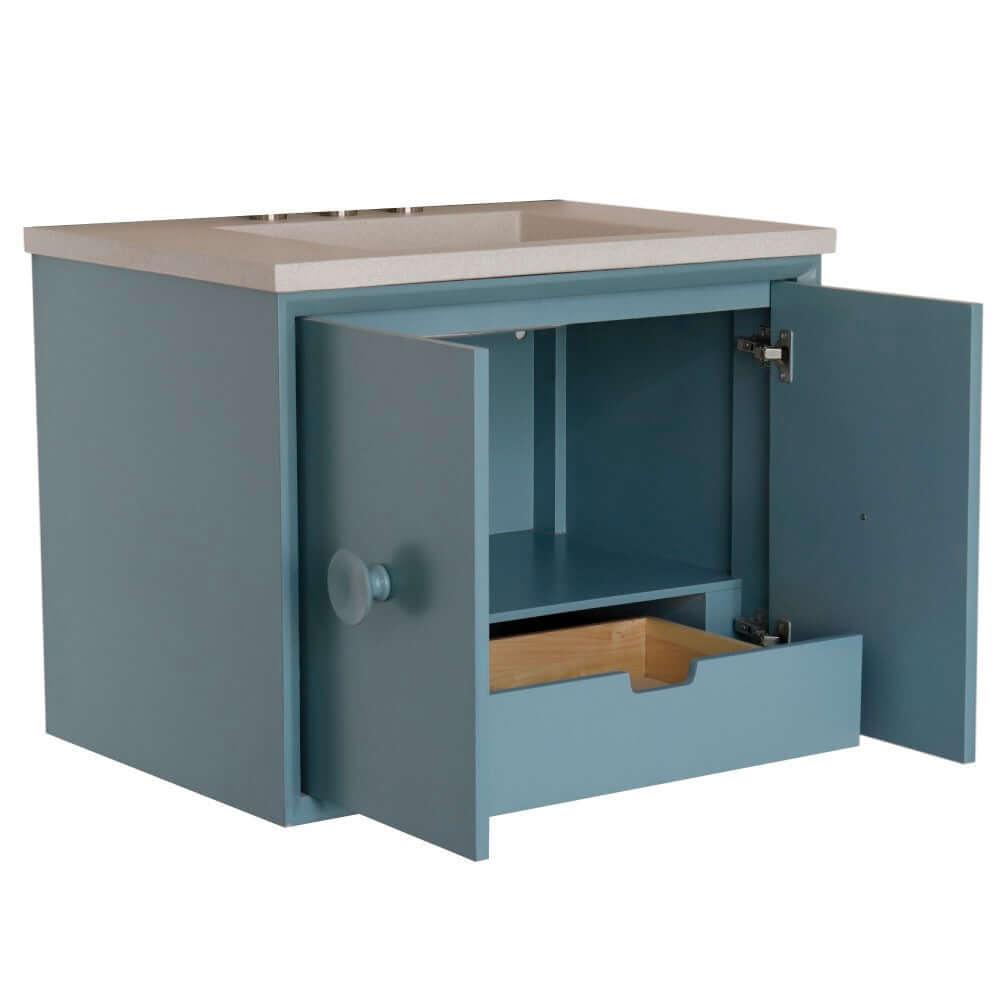 Bellaterra 400400C-AB-CTWH 31" Wood Single Vanity w/ Concrete Top Rectangle Sink (Aqua Blue)