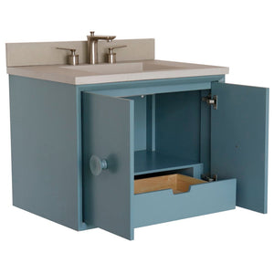 Bellaterra 400400C-AB-CTWH 31" Wood Single Vanity w/ Concrete Top Rectangle Sink (Aqua Blue)
