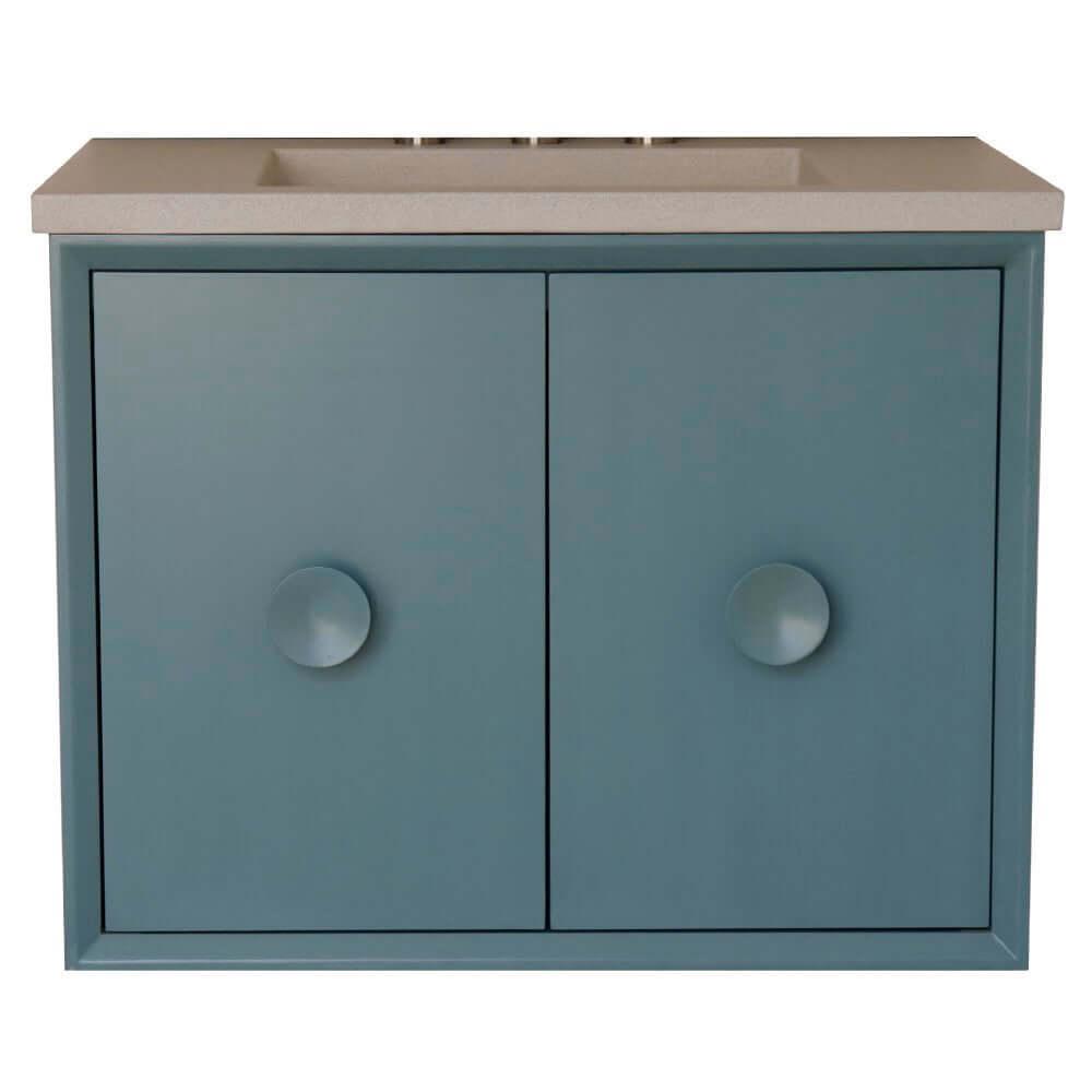 Bellaterra 400400C-AB-CTWH 31" Wood Single Vanity w/ Concrete Top Rectangle Sink (Aqua Blue)