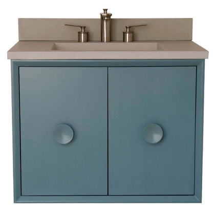 Bellaterra 400400C-AB-CTWH 31" Wood Single Vanity w/ Concrete Top Rectangle Sink (Aqua Blue)