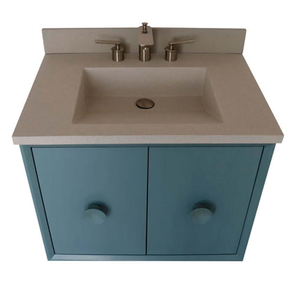 Bellaterra 400400C-AB-CTWH 31" Wood Single Vanity w/ Concrete Top Rectangle Sink (Aqua Blue)