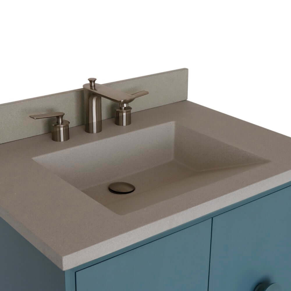 Bellaterra 400400C-AB-CTWH 31" Wood Single Vanity w/ Concrete Top Rectangle Sink (Aqua Blue)